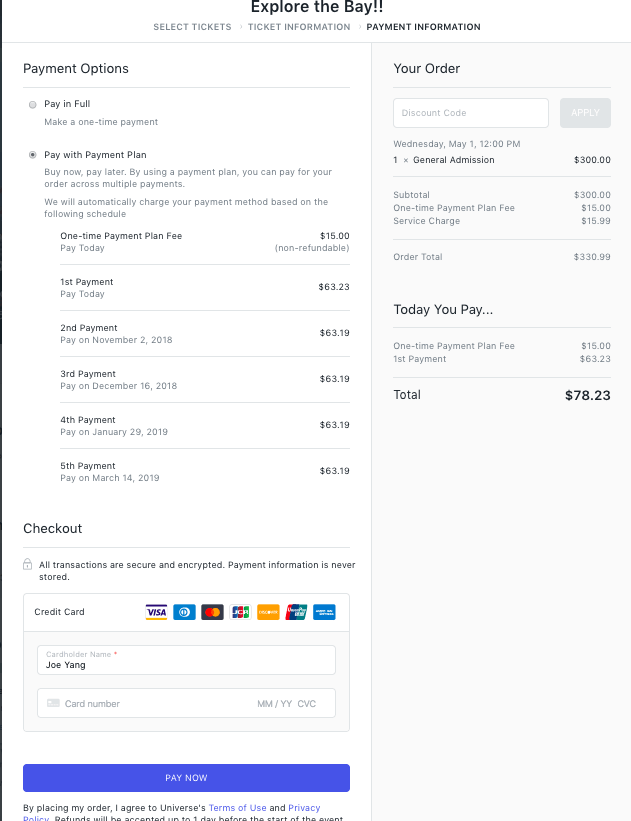 Buying a ticket on a payment plan faq